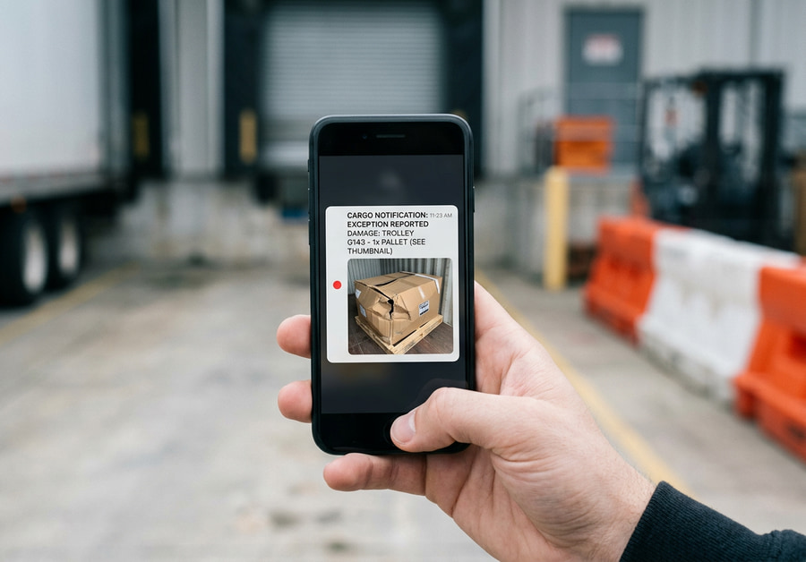 A damage alert and customer-ready report going out from the dock