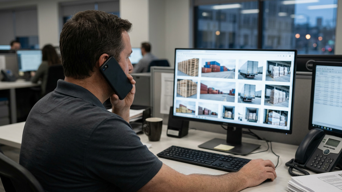 Broker reviewing carrier-supplied freight photos