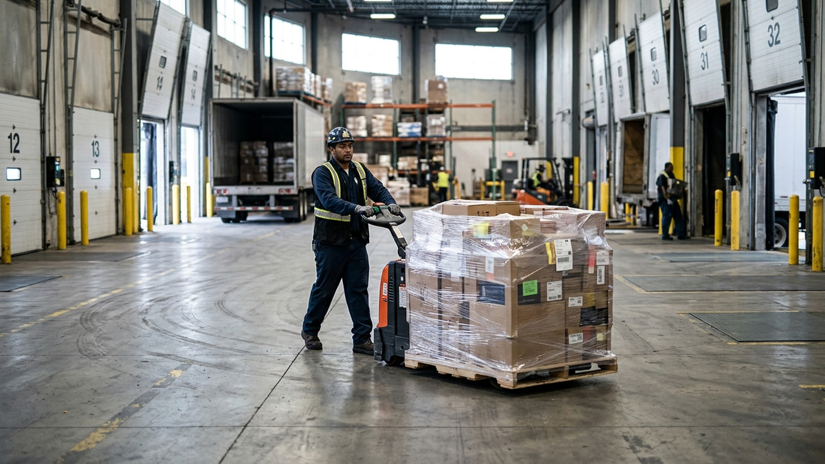 Freight moving between inbound and outbound doors at a cross-dock