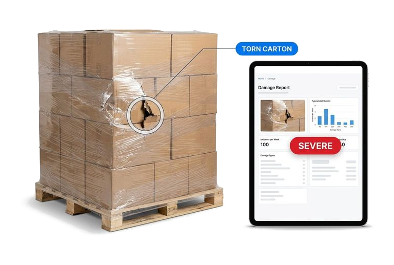 A damage finding returned as structured data alongside the photo it came from